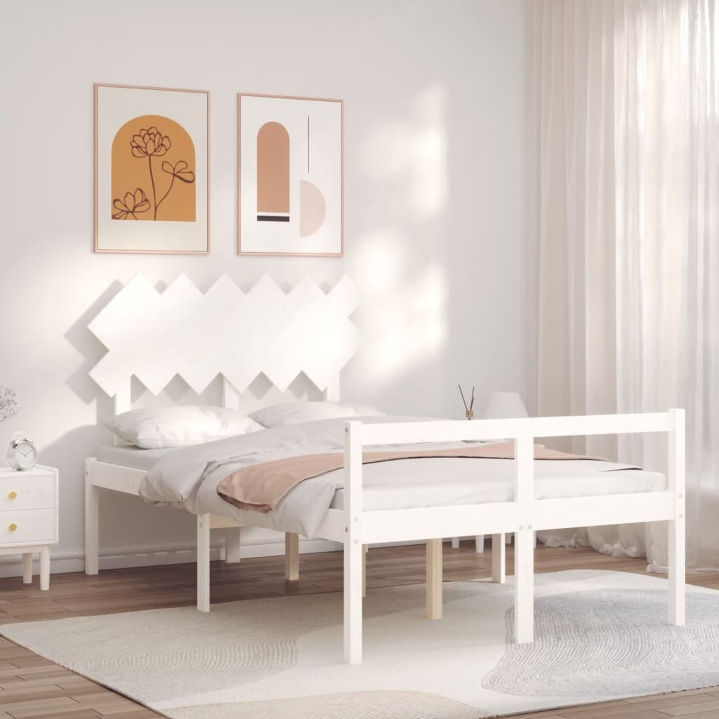Rama łóżka z wezgłowiem, biała, 120x200 cm, lite drewno Lumarko!