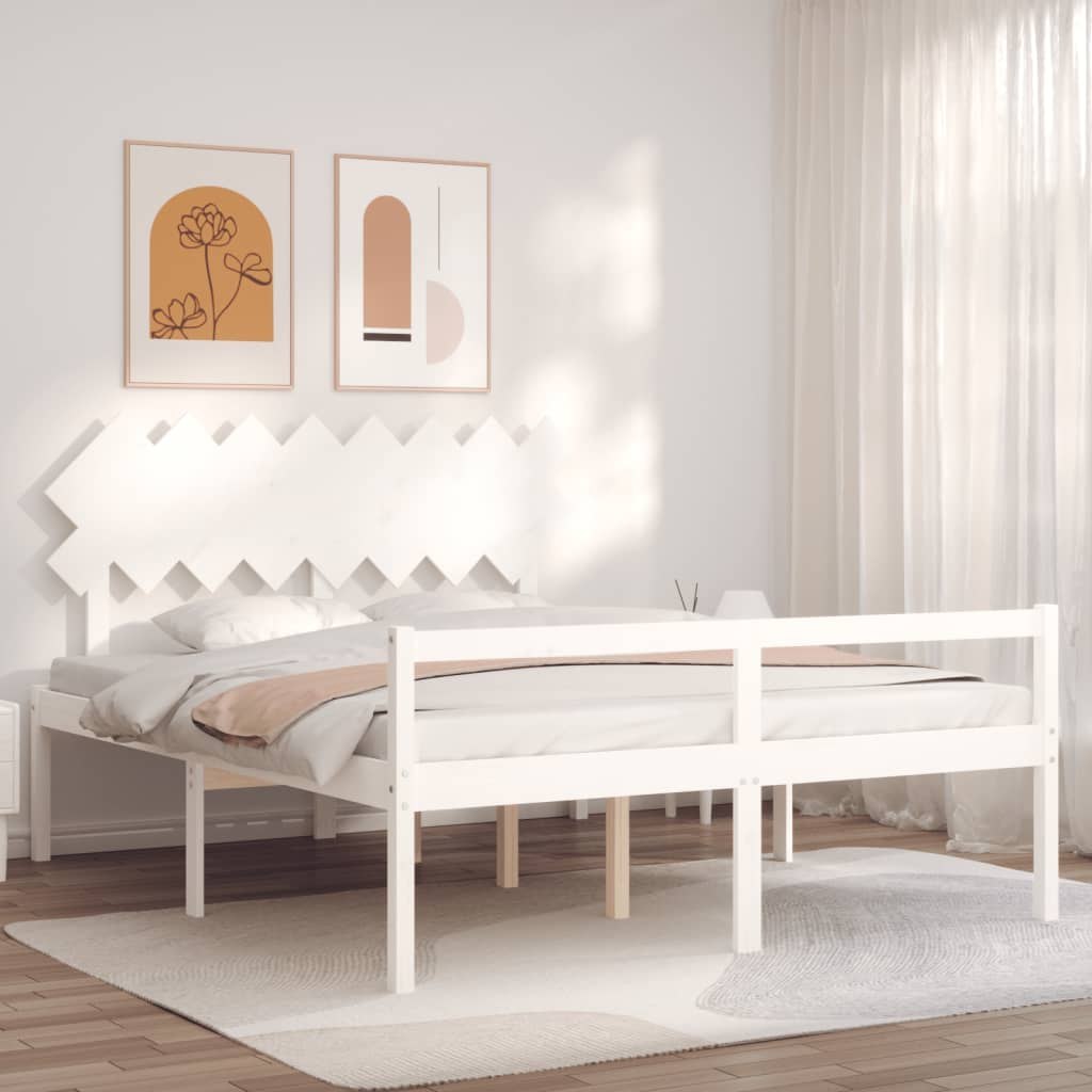 Rama łóżka z zagłówkiem, biała, 160x200 cm, lite drewno Lumarko!