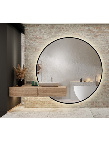 Okrągłe lustro led na wymiar z wycięciem na szafkę w ramie mdf - ORFEUSZ LED, Dostępne wymiary: Średnica 120cm
