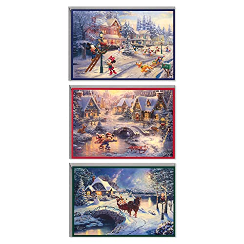 Hallmark Thomas Kinkade zestaw kartek świątecznych w pudełku na Boże Narodzenie, mysz Mickey (3 wzory, 24 kartki świąteczne z kopertami)