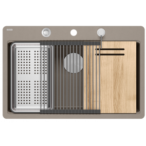 QUADRON HQM7650U4_FM_BS QUADRON | MARC 110 FM | granitowy zlewozmywak kuchenny SZAROBEŻOWY+ STAL
