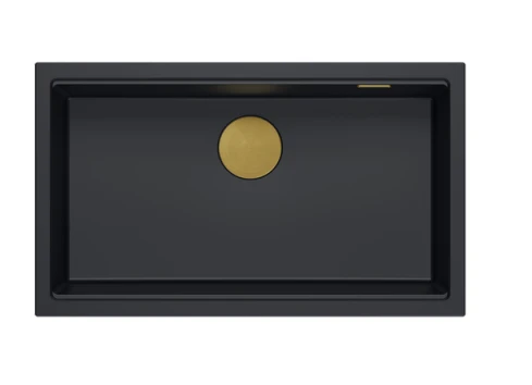 DASH 110 GraniteQ zlewozmywak pure carbon 76x44x23,5 cm 1-komorowy wpuszczany z syfonem manualnym złoty