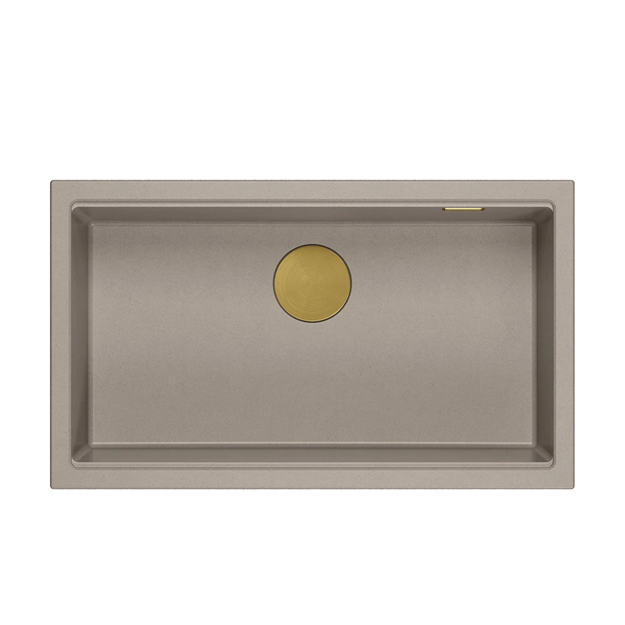 DASH 110 GraniteQ zlewozmywak soft taupe 76x44x23,5 cm 1-komorowy wpuszczany z syfonem manualnym złoty