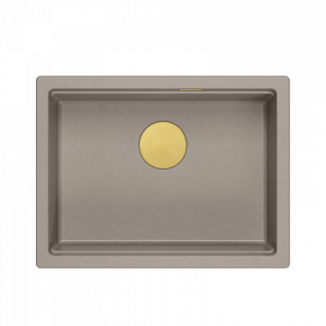LOGAN 100 GraniteQ zlewozmywak soft taupe 59,5x45,1x21,5 cm 1-komorowy wpuszczany z syfonem manualnym złoty