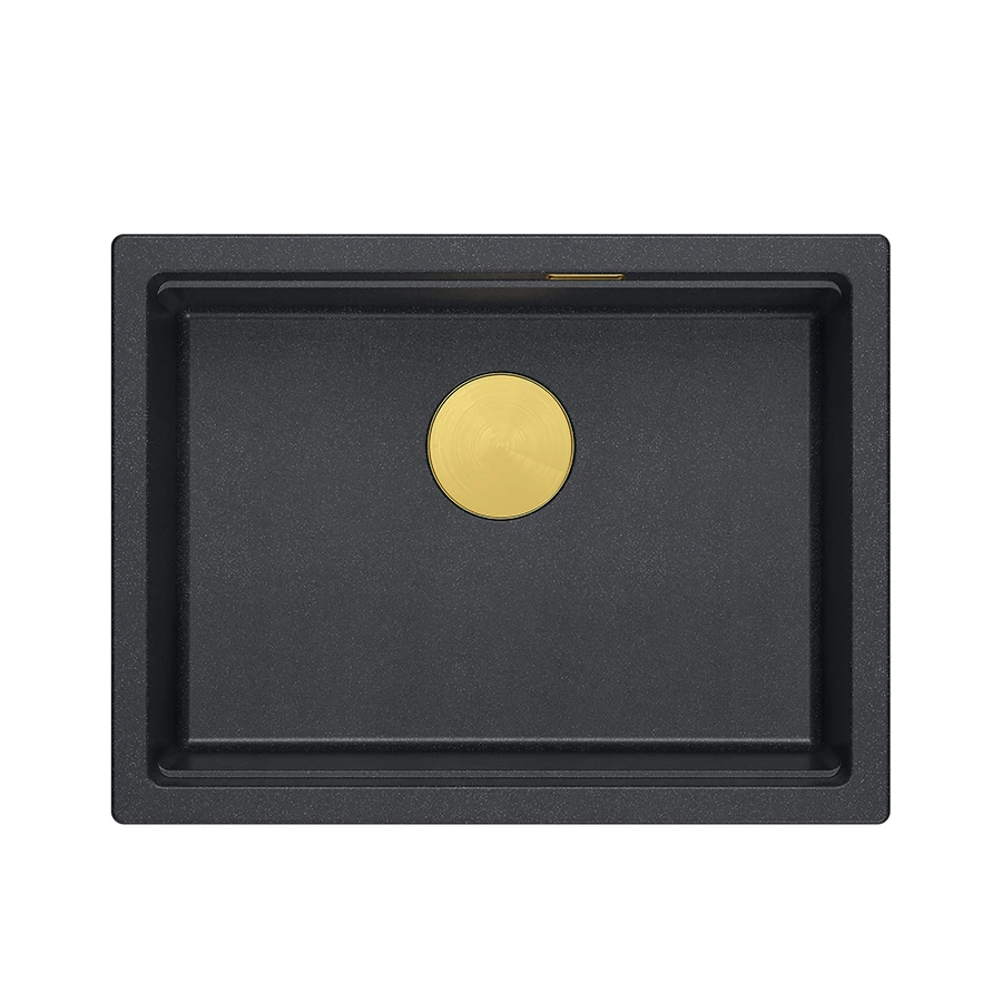 JOSH 110 GraniteQ zlewozmywak black diamond 59,5x45,1x21,5 cm 1-komorowy podwieszany z syfonem manualnym złoty