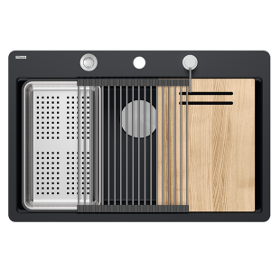 QUADRON HQM7650U7_FM_BS QUADRON | MARC 110 FM | granitowy zlewozmywak kuchenny CZARNY mat + STAL