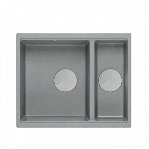 QUADRON | LOGAN 150 | granitowy zlewozmywak kuchenny SZARY + STAL | wymiary: 56 x 46 x 22 cm | 1,5-komorowy podwieszany | podbudowa szafki od: 60 cm