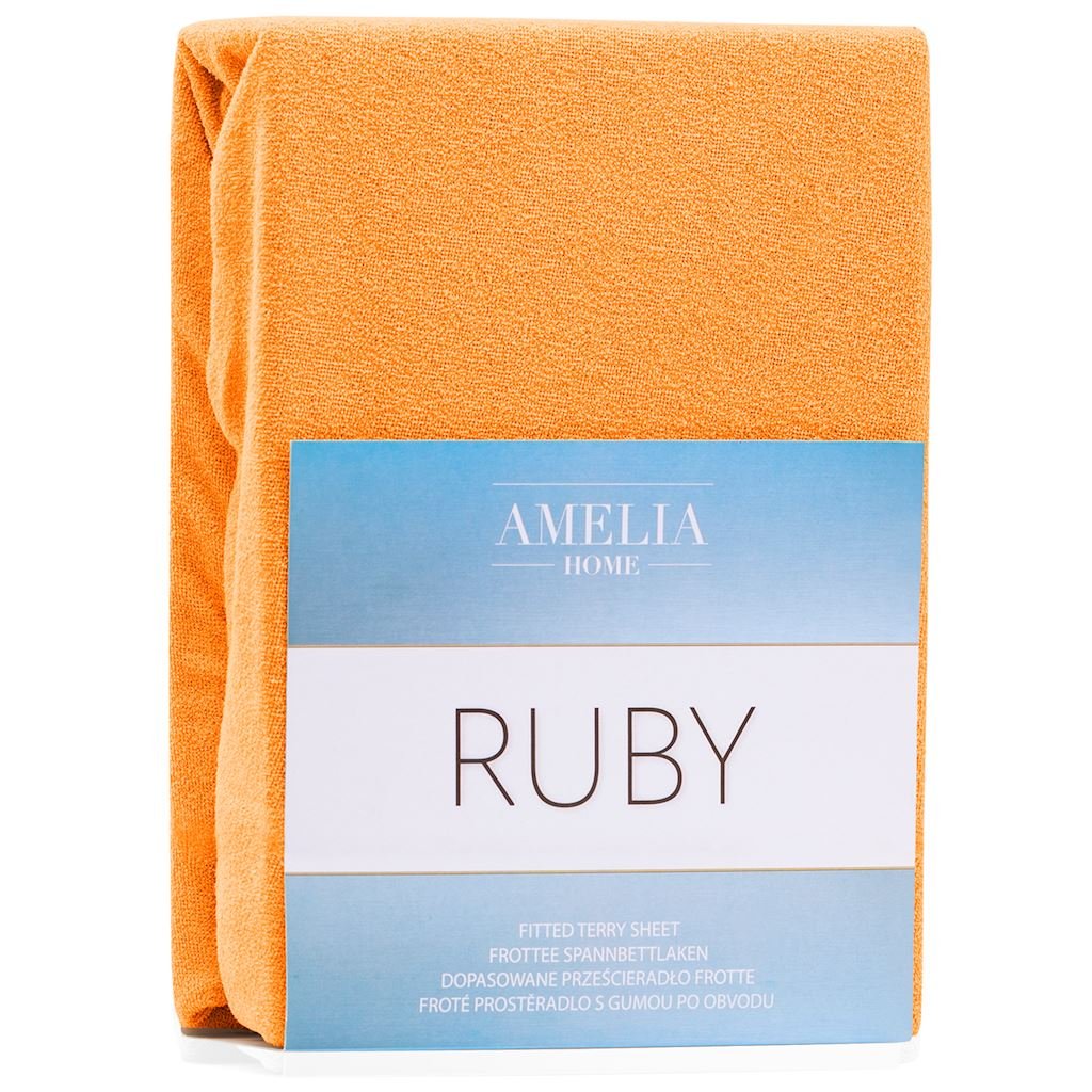 AmeliaHome AmeliaHome  Prześcieradło z gumką Frotte Pomarańczowe RUBY 220-240x220+30 cm
