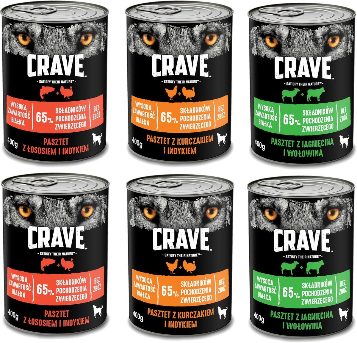 Crave Adult karma dla psa, 6 x 400 g - Mix, 3 smaki