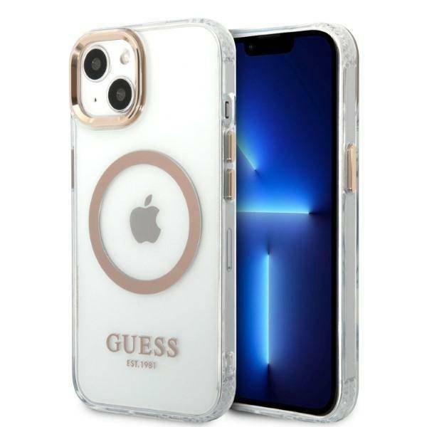 Guess GUHMP13MHTRMD iPhone 13 6,1` złoty/gold hard case Metal Outline Magsafe