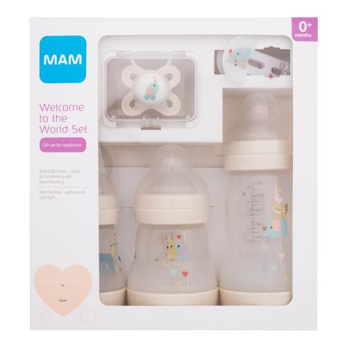 MAM Welcome To The World Set 0m+ Beige Zestaw Butelka Anti-Colic 160 ml 2 szt. + butelka Anti-Colic 260 ml 1 szt. + smoczek Start 1 szt. + zawieszka do smoczka 1 szt.
