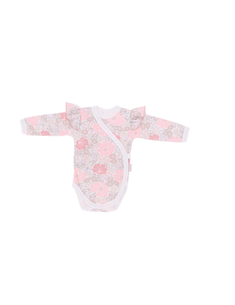 Mamatti Body niemowlęce bawełniane rozpinane długi rękaw kwiaty różowe, Rozmiar: 56