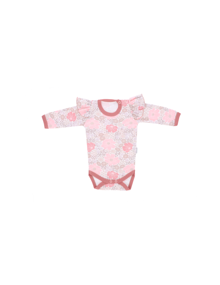 Mamatti Body niemowlęce bawełniane długi rękaw kwiaty różowe, Rozmiar: 74