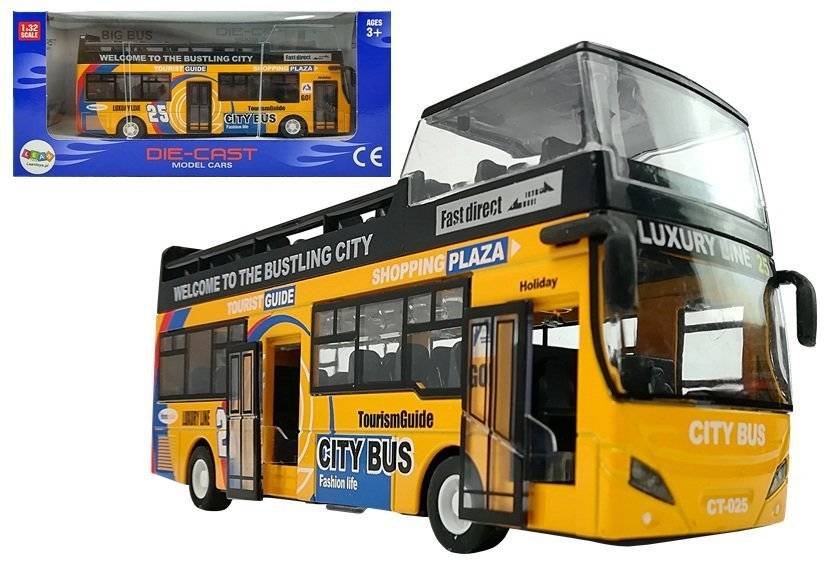 Import LEANToys Autobus Piętrowy z Dźwiękiem 1:32 Otwierane Drzwi Żółty