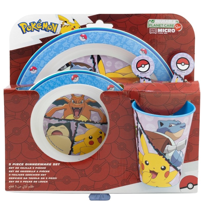 POKEMON zestaw śniadaniowy talerz miska sztućce kubek 260 ml