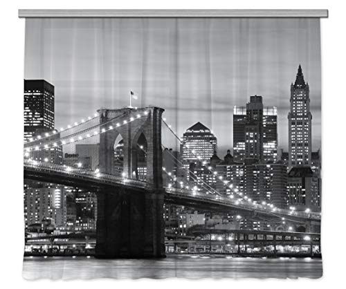 AG Design FCSXXL 7416 Tenda Brooklyn Bridge, firanka/zasłona, 2 części, materiał, wielokolorowy, 0,1 x 280 x 245 cm