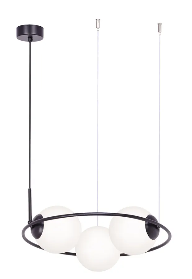 Lampa metalowy okrąg z białymi kloszami nad stół - A202 Z9-D95