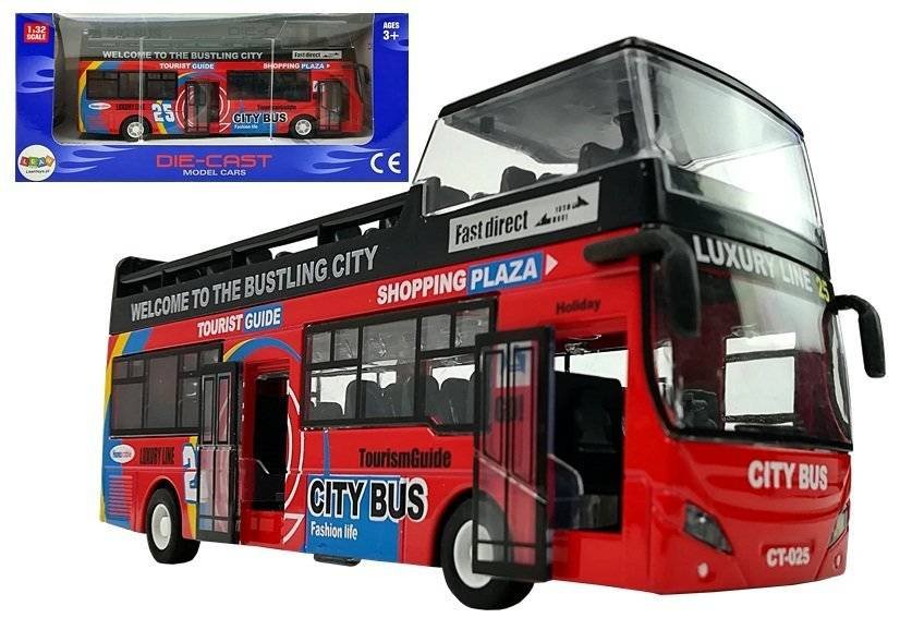 LEANToys Autobus Piętrowy z Dźwiękiem 1:32 Otwierane Drzwi Czerwony 7323