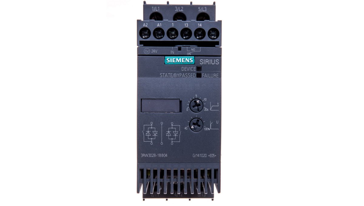 Siemens Softstart 3-fazowy 200-480VAC 38A 18,5kW/400V Uc=24V AC/DC S0 3RW3028-1BB04 3RW3028-1BB04