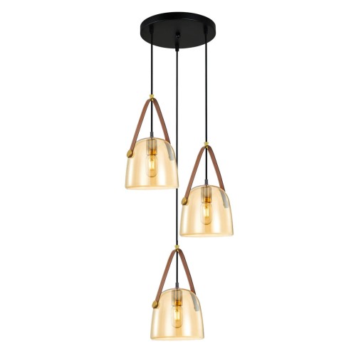Solta lampa wisząca 3-punktowa czarna/bursztynowa PND-24342-3A-BK-AMB