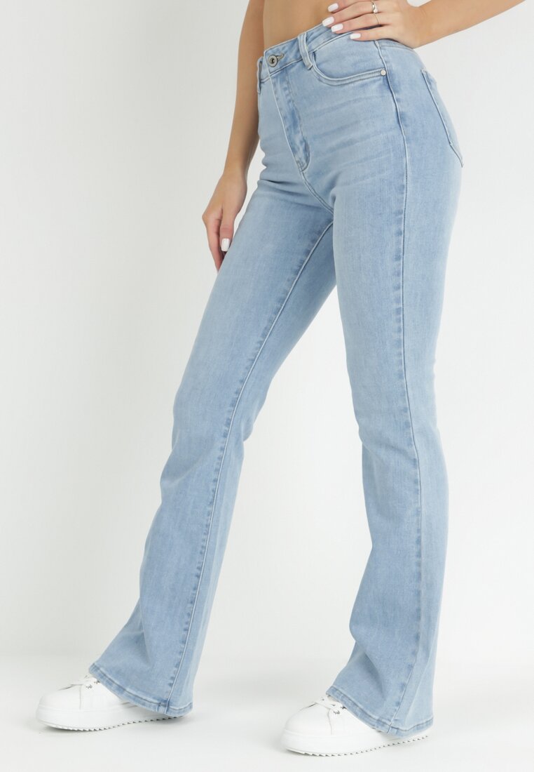 Jasnoniebieskie Jeansy Dzwony z Wysoką Talią Zamorah