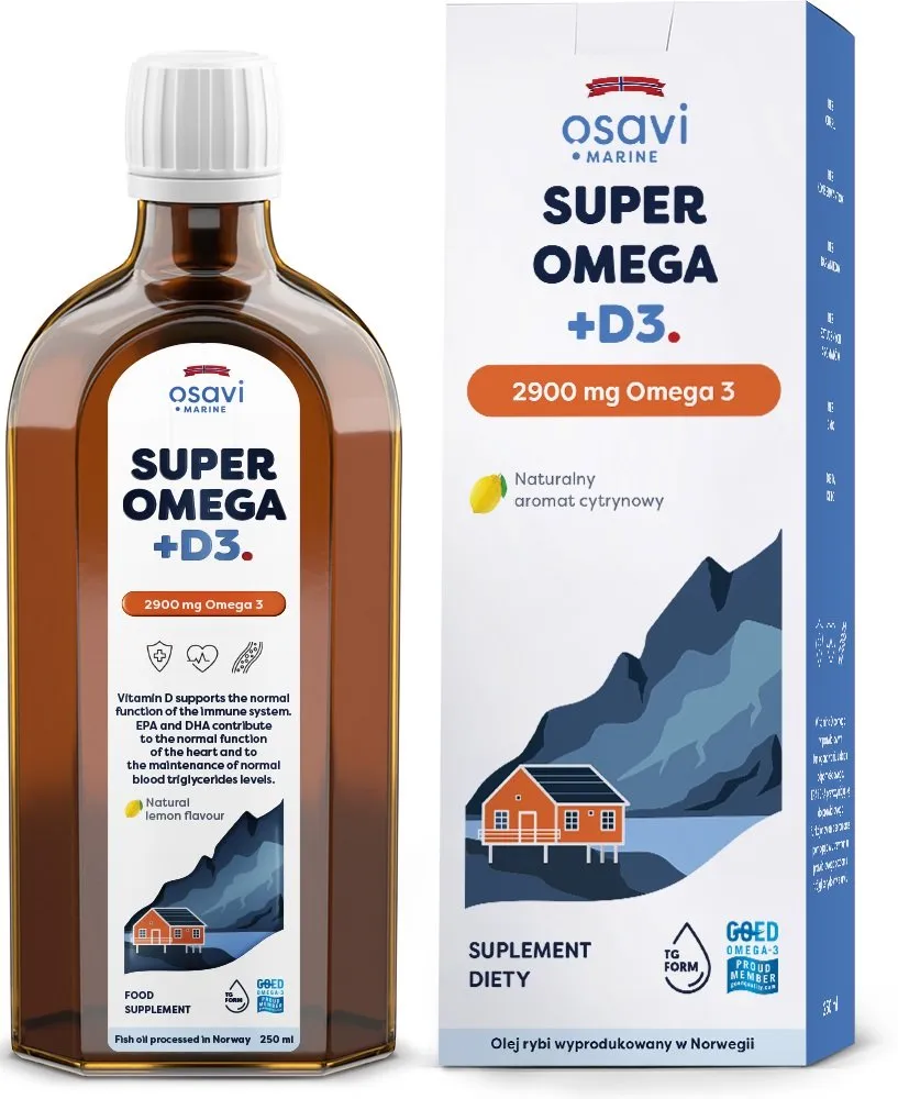 Фото - Вітаміни й мінерали OSAVI Super Omega +D3, 2900 mg - smak cytrynowy (250 ml)