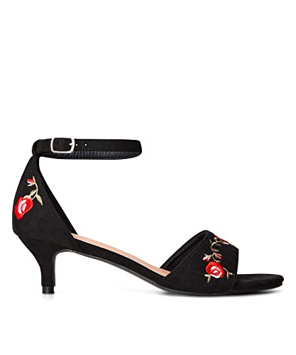 Joe Browns Damski kwiatowy haftowany pasek na kostkę z odkrytymi palcami Kitten Heels Pump, czarny Multi, 3 UK, Czarny wiele, 36 EU