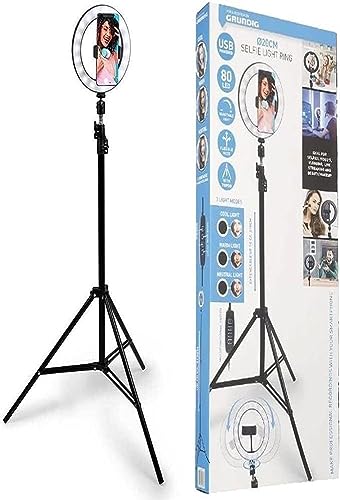 Grundig Selfie lampa pierścieniowa na statywie - lampa pierścieniowa - lampa pierścieniowa do telefonu komórkowego - TikTok, Instagram, You Tube - LED - elastyczna - 210 cm