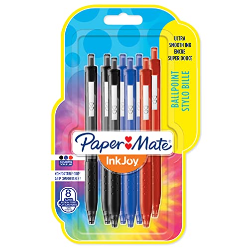 Chowane długopisy Paper Mate InkJoy 300RT | Średnia końcówka (1,0 mm) | czarny, niebieski i czerwony atrament | 8 szt.