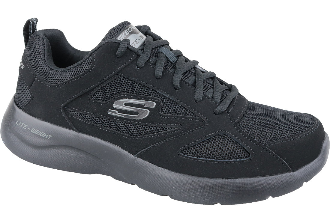 Skechers Męskie trampki Dynamight 2.0-Fallford, czarna skórzana siatka PU wykończenie Bbk, 10 UK, Czarne skórzane wykończenie z siateczki PU, 45 EU