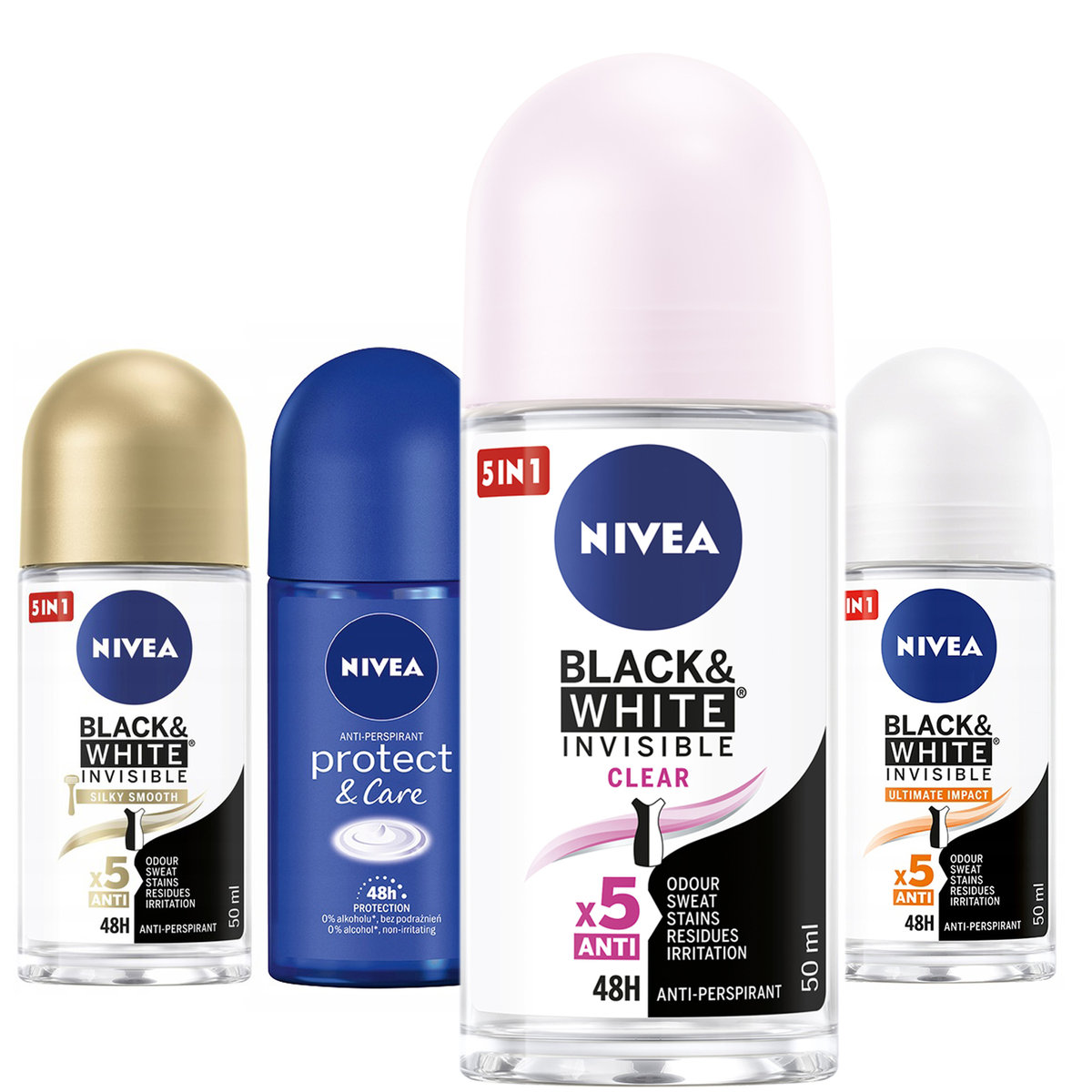 Nivea, Invisible Black & White Mix, Antyperspirant Kulka, 4x50ml