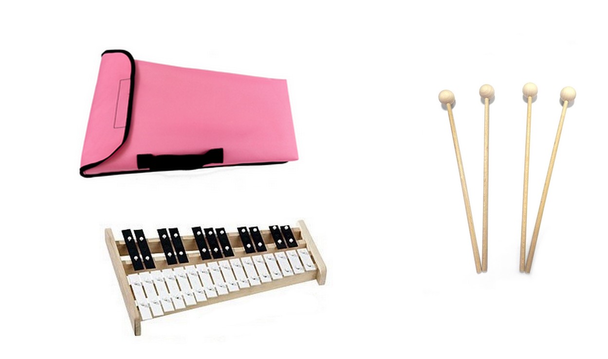 DZWONKI Chromatyczne CYMBAŁKI + POKROWIEC + 4 pałki różowy