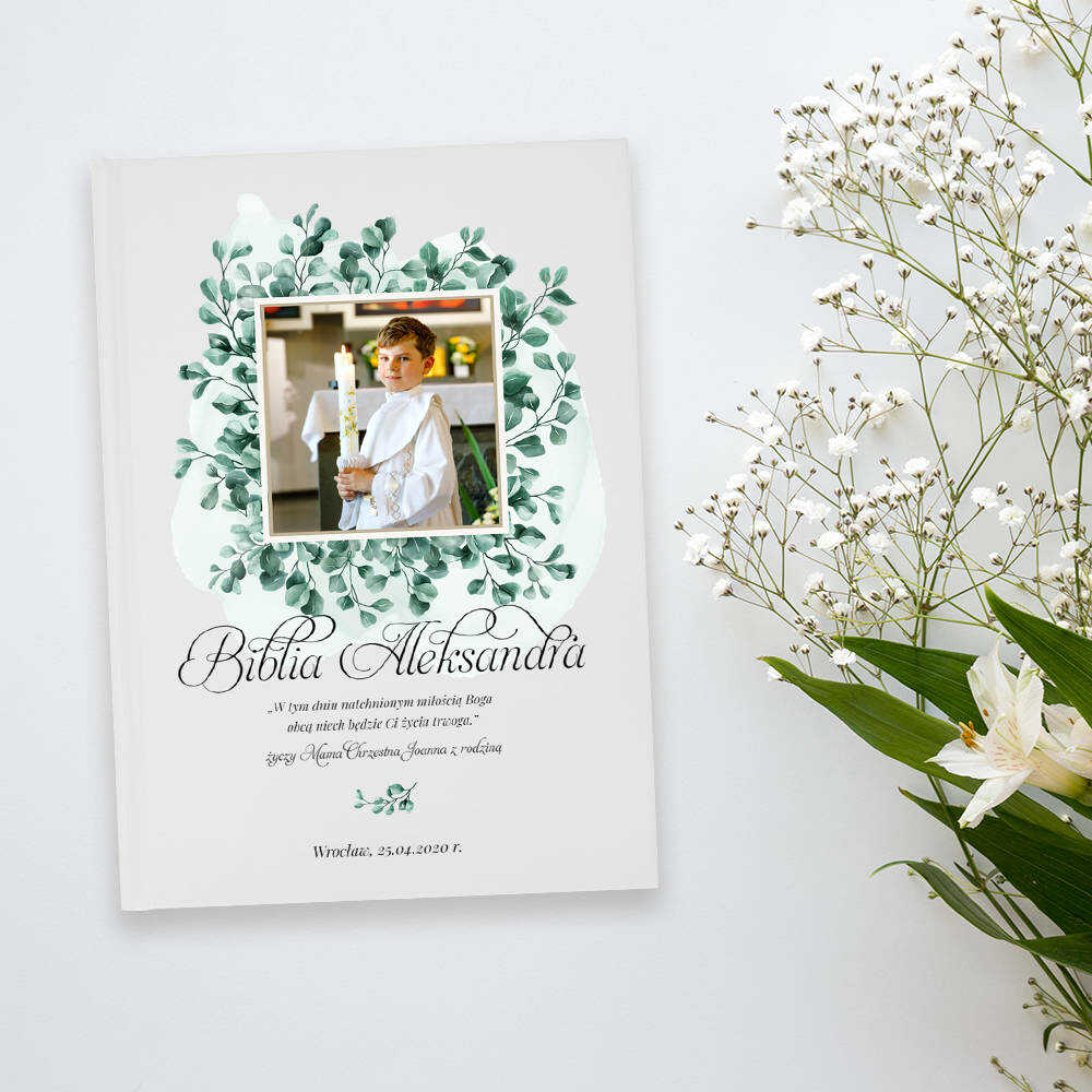 Biblia dla Dziecka / Pamiątka Komunii ze Zdjęciem / Własny Nadruk / Prezent na Komunię dla Chłopca