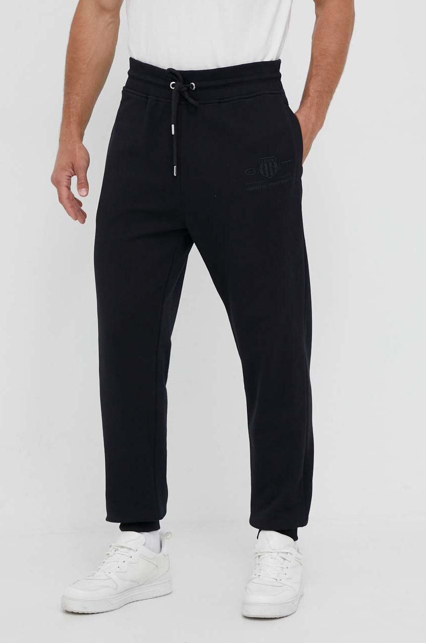 Gant spodnie dresowe bawełniane kolor czarny gładkie