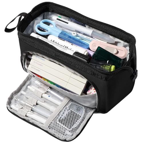 Diboniur piórnik szkolny, duża pojemność, piórnik z 3 przegródkami, plecak szkolny dla dzieci artykuły pa estetyczne artykuły szkolne organizer (czarny)