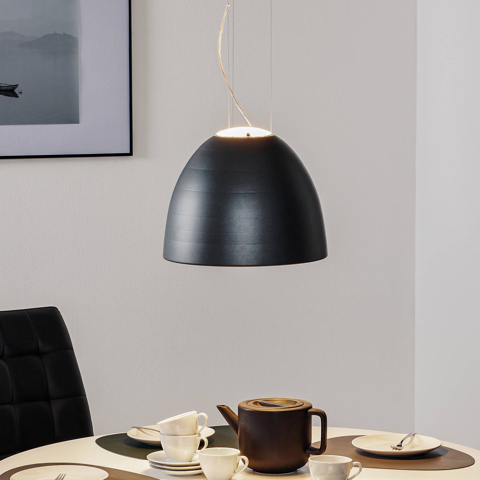 Artemide Lampa wisząca designerska Nur Mini, możliwość ściemniania, czarny, salon / jadalnia, aluminium, design