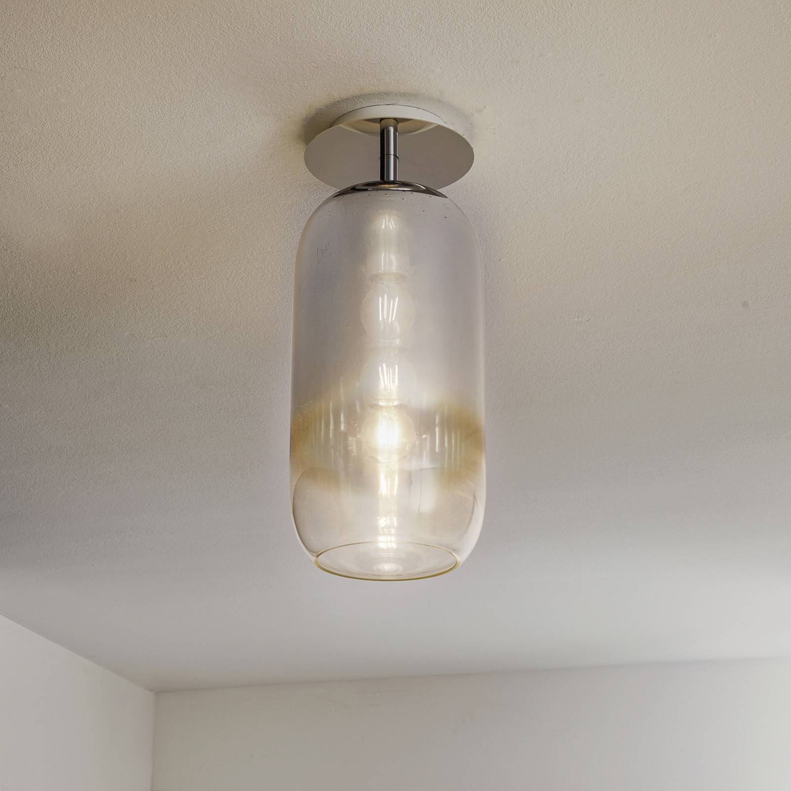 Artemide Lampa sufitowa designerska Gople, możliwość ściemniania, chromowy / srebrny, salon / jadalnia, szkło, design