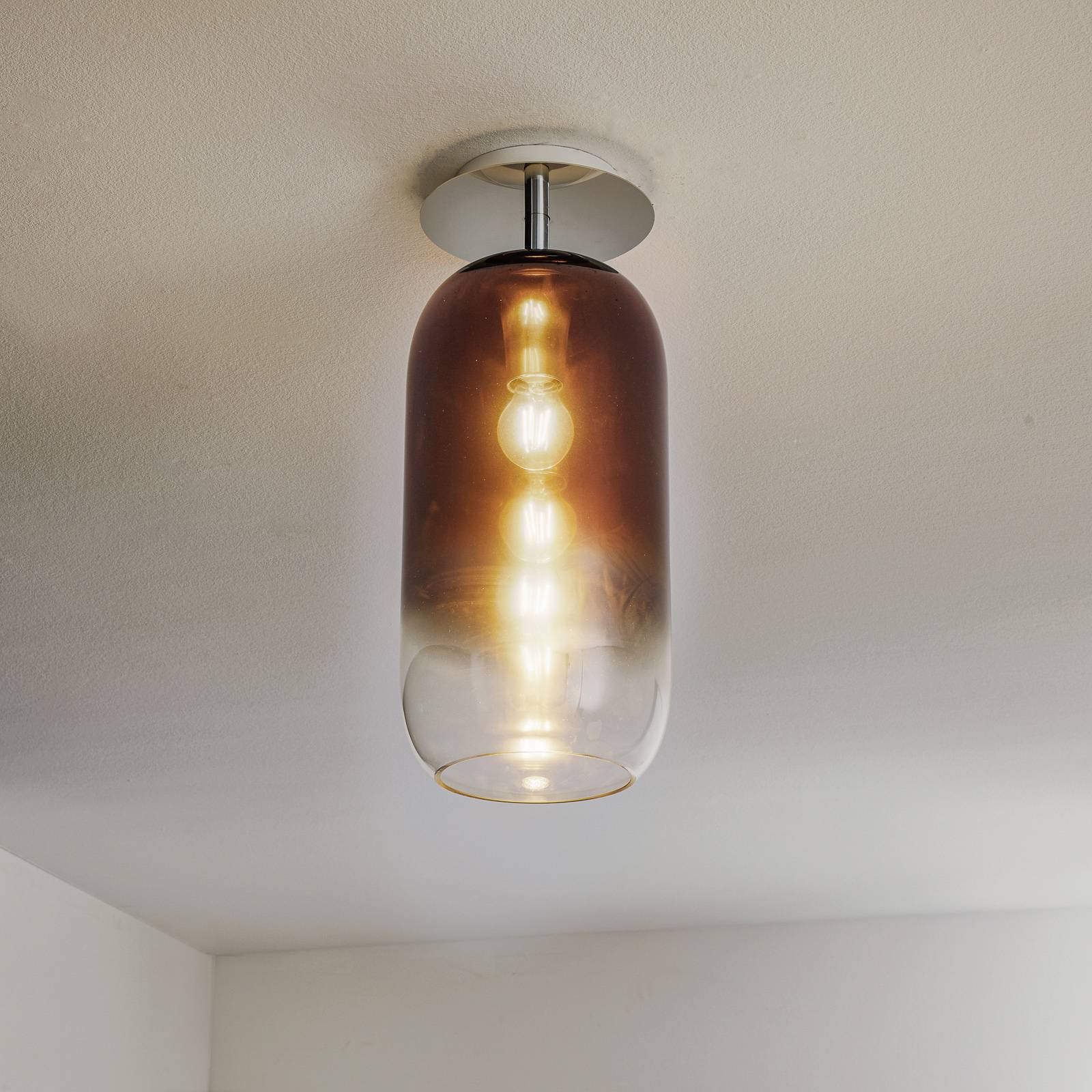 Artemide Lampa sufitowa designerska Gople, możliwość ściemniania, brązowy / mosiężny, salon / jadalnia, szkło, design