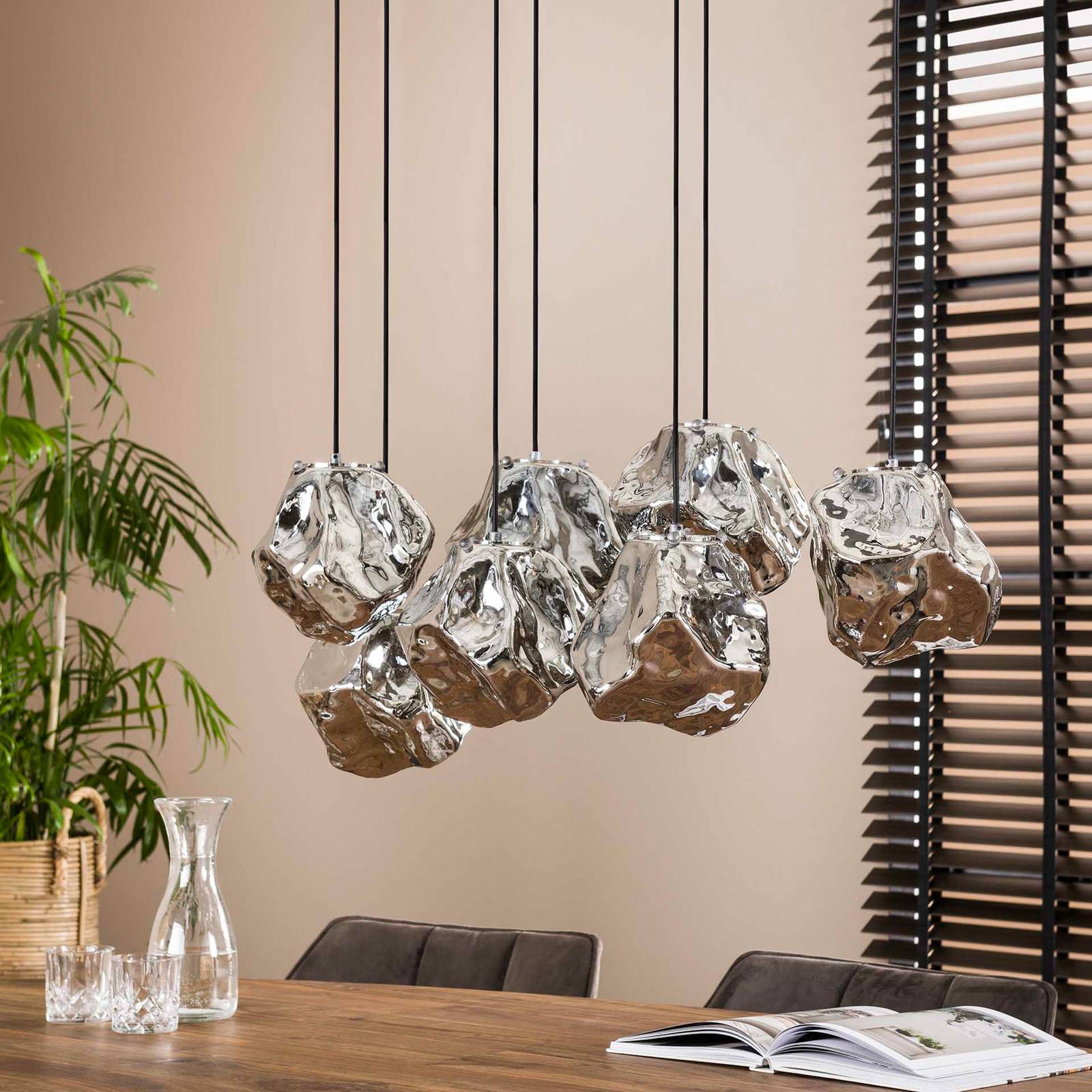 ZIJLSTRA Lampa wisząca szklana Guldenthal, możliwość ściemniania, chromowy / srebrny, salon / jadalnia, szkło