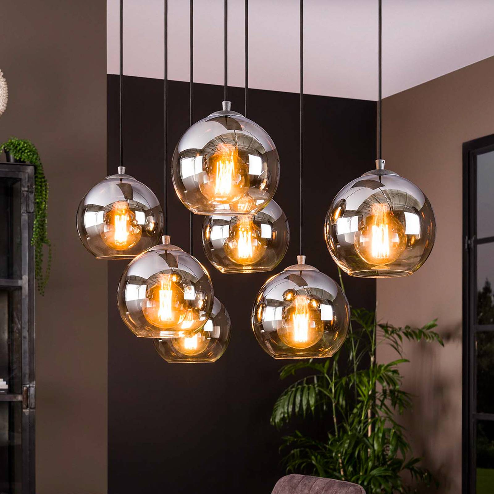 ZIJLSTRA Lampa wisząca szklana Allessandra, możliwość ściemniania, aluminiowy / szary / cynkowy, salon / jadalnia, szkło