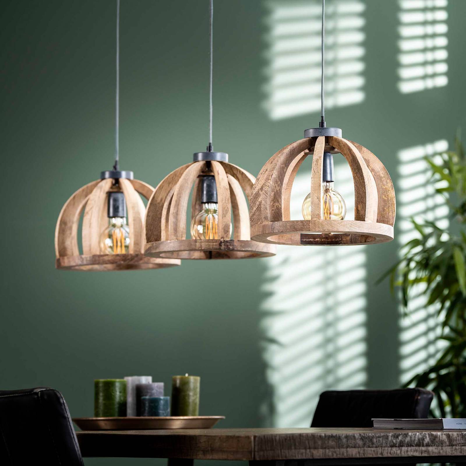 ZIJLSTRA Lampa wisząca Vesterland, możliwość ściemniania, jasne drewno, salon / jadalnia, drewno