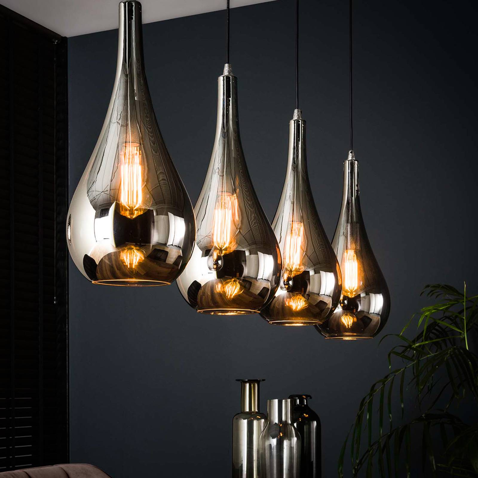 ZIJLSTRA Lampa wisząca szklana van-Bergström, możliwość ściemniania, chromowy / srebrny, salon / jadalnia, szkło