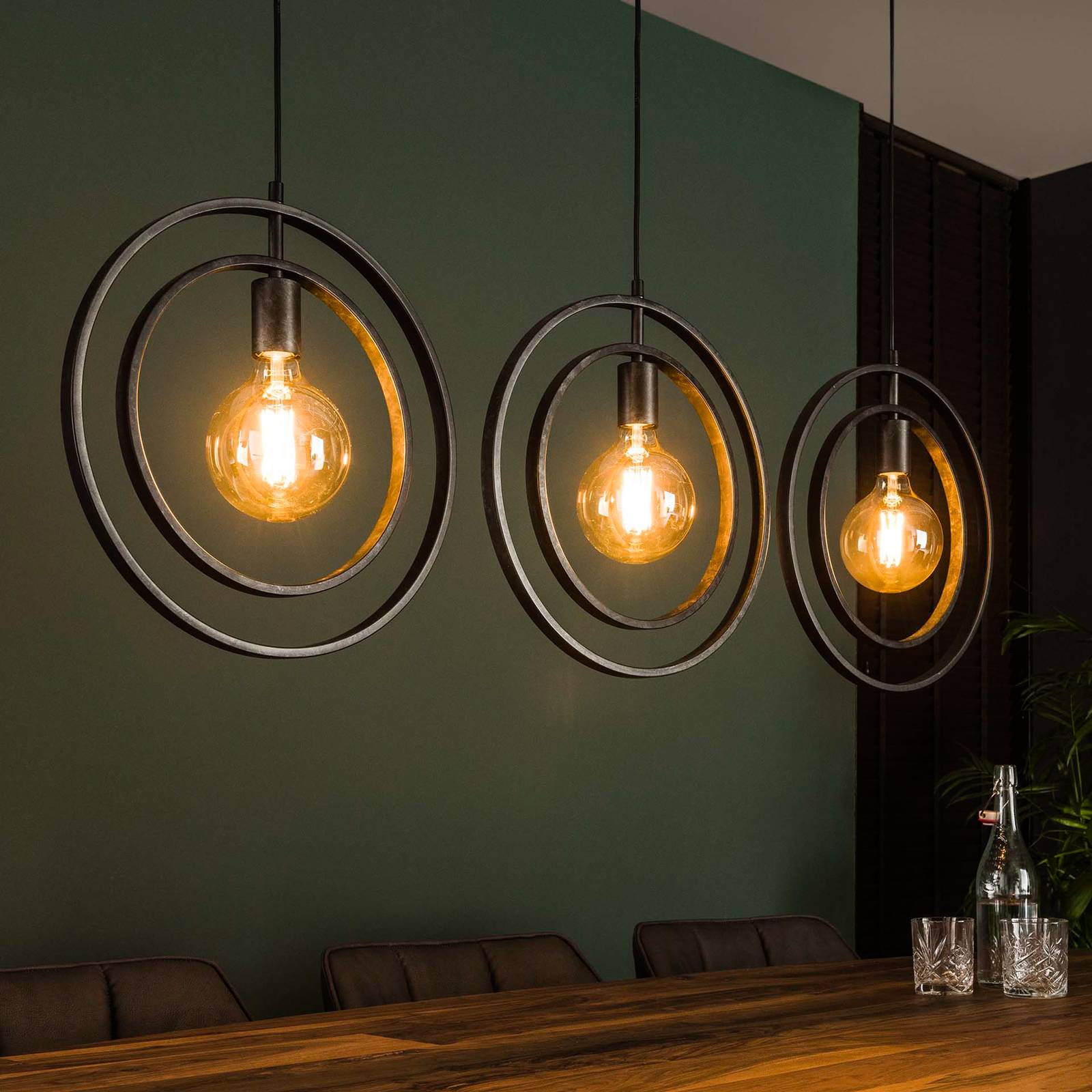 ZIJLSTRA Lampa wisząca Ringelbach, możliwość ściemniania, czarny, salon / jadalnia, metal, vintage