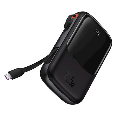 Baseus Qpow power bank 10000mAh wbudowany kabel USB Typu C 22.5W Quick Charge SCP AFC FCP czarny (PPQD020101)