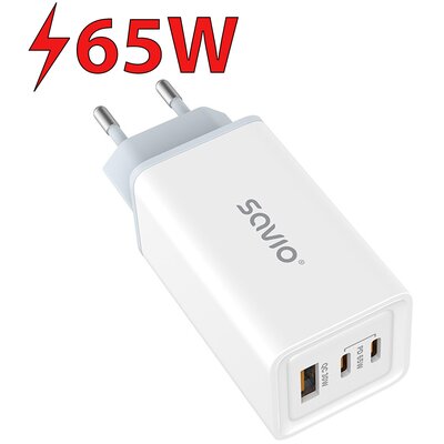 SAVIO ŁADOWARKA SIECIOWA GAN 65W BIAŁA LA-07
