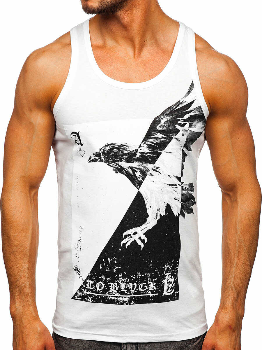 Biała koszulka tank top bokserka z nadrukiem Bolf 14829