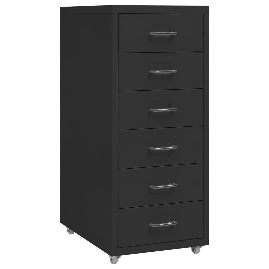 shumee Mobilna szafka kartotekowa czarna 28x41x69 cm metalowa