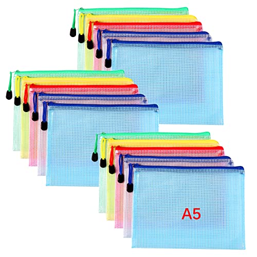 Oderra Plastikowe etui A5, 15 szt. zapinana na zamek, PVC Mesh Zipper Storage Baging, Organizer na drobne przedmioty, kosmetyki i akcesoria podróżne itp