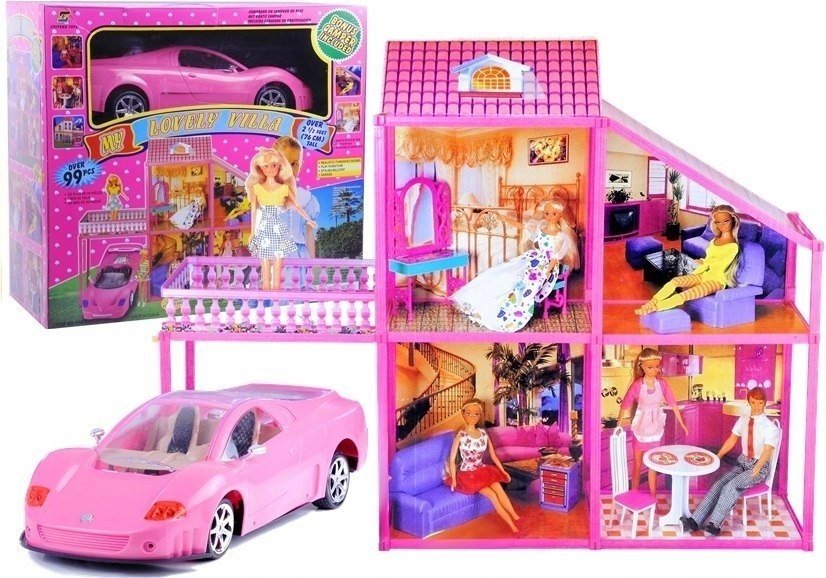 Import LEANToys Rozkładana Willa Dla Lalek 76cm Auto Akcesoria 3383