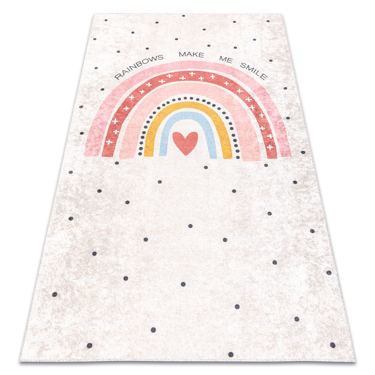Dywan do prania JUNIOR 51300.802 Tęcza, kropki dla dzieci, antypoślizgowy - beż, 120x170 cm